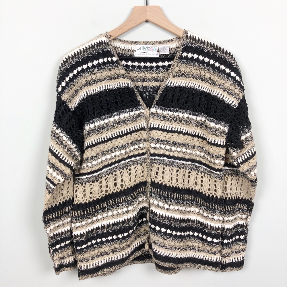 Vintage Hand Crocheted Chunky Cardigan Size S